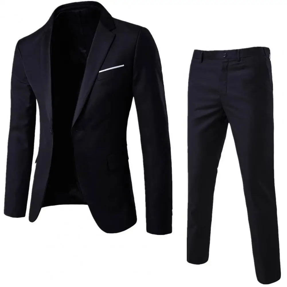 Men Blazer Pants Set Groom Wedding Blazers Slim Fit Turndown Collar One Button Pockets Suit Set Formal Suit Business Dress Suit