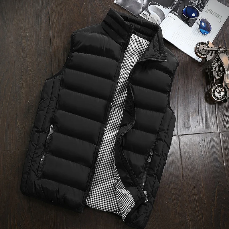Men Gingham Lined Zip Up Vest Jacket