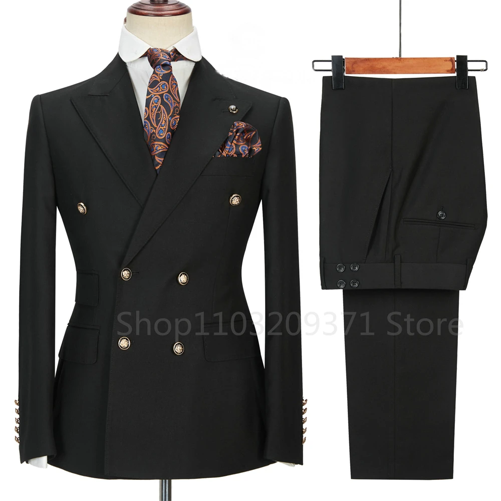Men Slim Fit Tuxedo Groom Groomsman Double Breasted Business Suit Wedding Party Prom Formal Occasion 2 Piece Jacket Pants