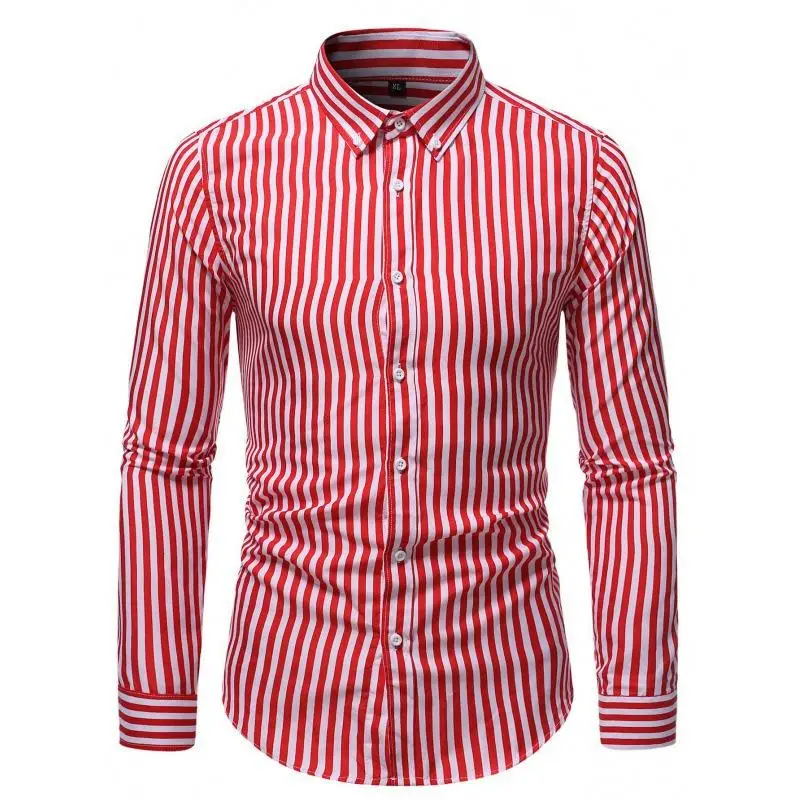 Men’s shirt Long sleeved casual British style shirt casual slim fitting vertical stripe