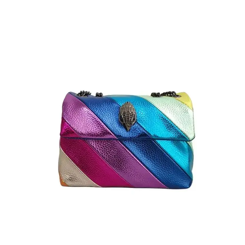 New Arrival Mini Rainbow Women Handbag Portable Convenient Jointing Colorful Cross Body Bag Patchwork Shoulder Bag Metal Logo