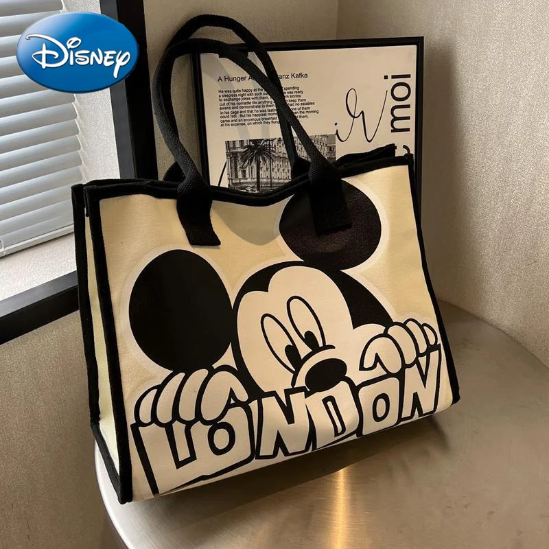 New Disney Mickey Canvas Bag Women’s Versatile Casual Shoulder Bag Commuter Handbag Large Capacity Multifunctional Mommy Bag