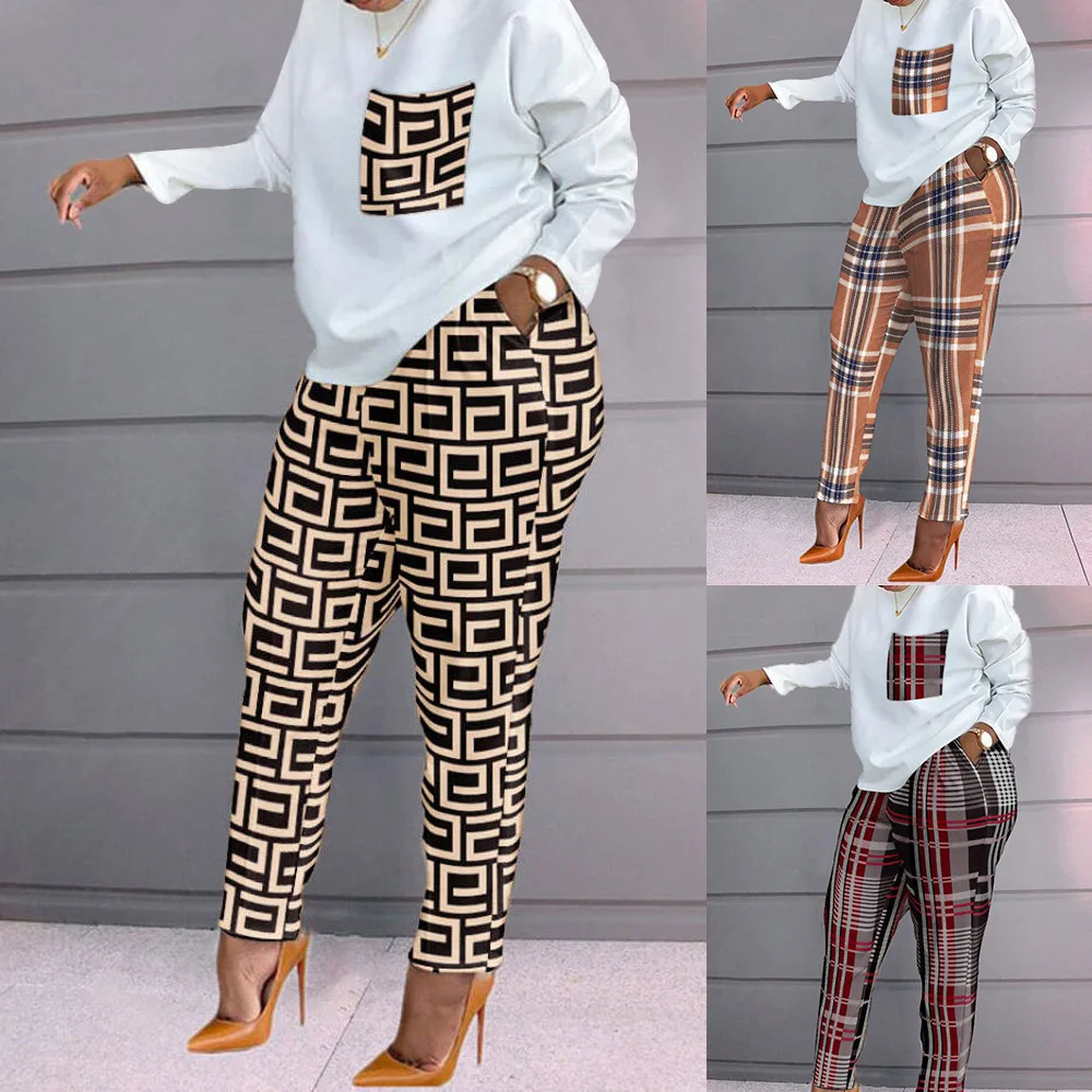 New European and N Fashion Printing Long Sleeve Large Size Ladies Leisure Suit