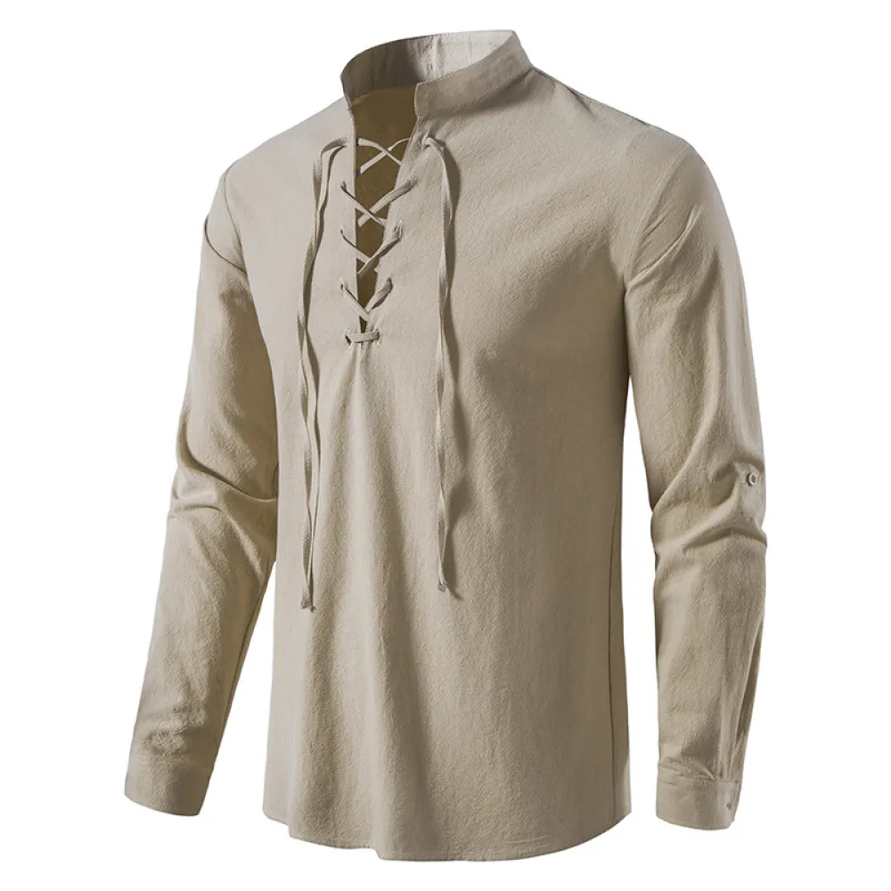 New Men’s Casual Blouse Cotton Linen Shirt Tops Long Sleeve Tee Shirt Spring Autumn Slanted Placket Vintage Yoga Shirts