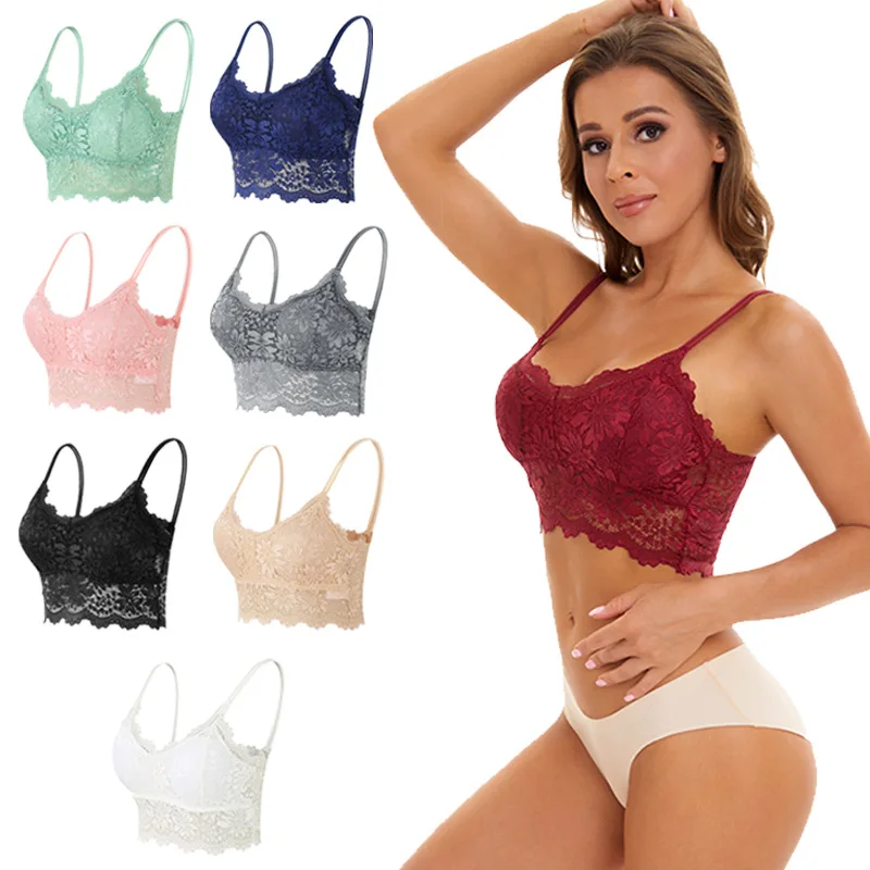 New Women Lace Bras Top Comfortable Bralette Solid Color Sexy Underwear Vest Female Hollow Out Wireless Lingerie Seamless Bra