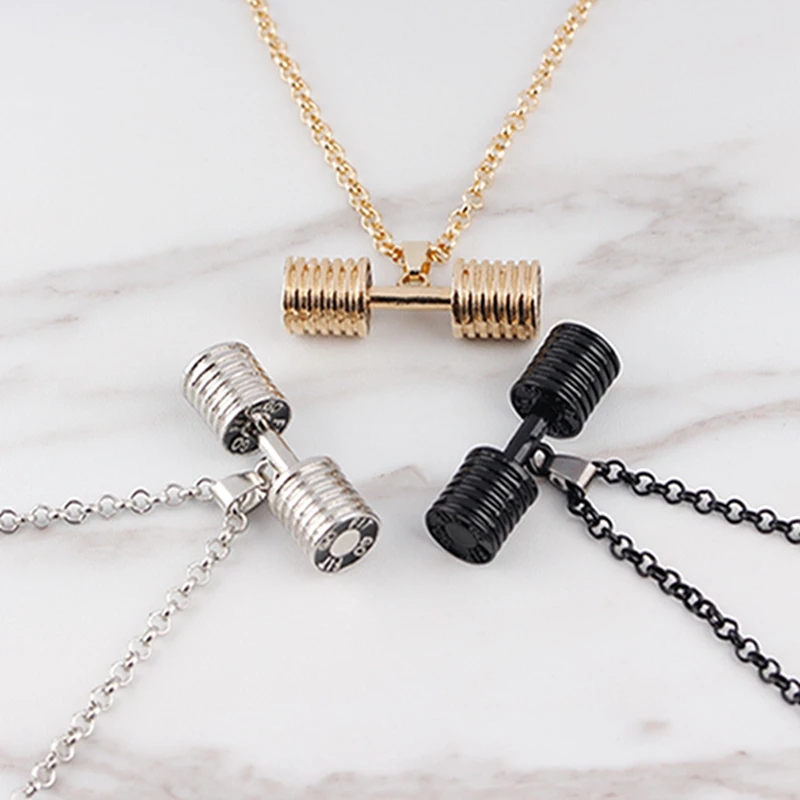 Round Dumbbell Pendant Necklace Bodybuilding Gym Fitness Barbell Necklace For Men Women Sport Boho Jewelry Link Chain Fashion