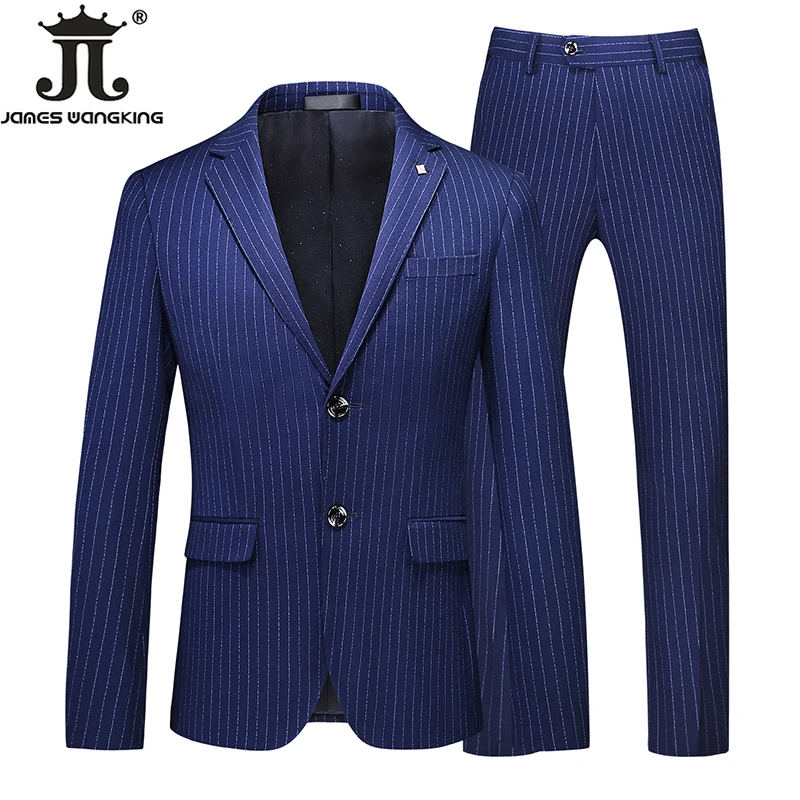 S-5XL Blazer and Pants High-end Brand Boutique Fashion Striped Men’s Formal Business Suit Two-piece Set Groom Wedding Dress