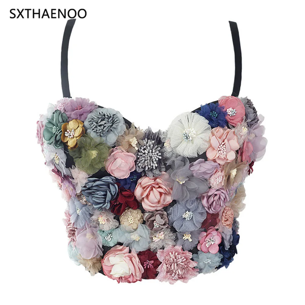 SXTHAENOO Sexy & Charming Applique Floral Corselets Women’s Bachelorette Bustier Bra Cropped Top Party Wedding Bralette Vest топ