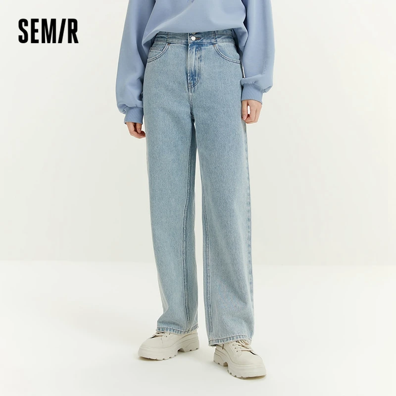 Semir Jeans Women Cotton High Waist Wide Leg Pants Length Simple And Versatile 2023 Spring Pants Casual