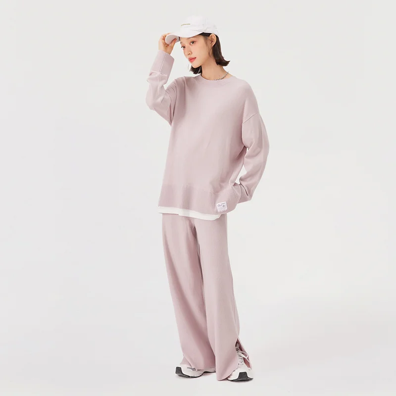 Semir Knitted Suit Women Sweater Slit Casual Pants 2023 Winter New Loose Two-Piece Set
