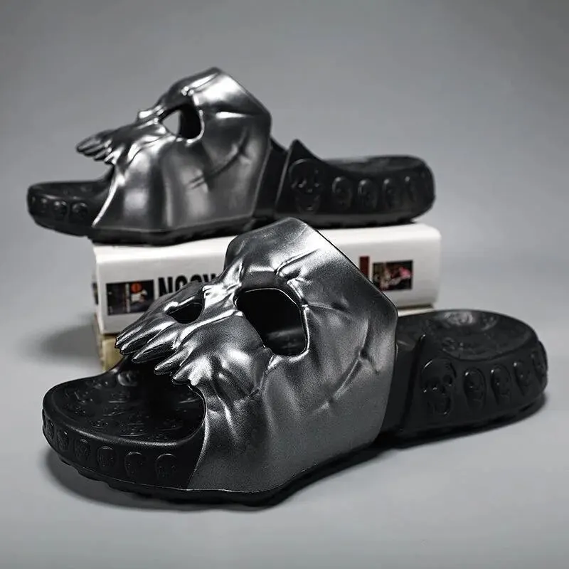 Skull Head One-word Slippers Thick Bottom Step Sensation Cool Slippers Summer Outdoor Casual Trendy Shoes Men
