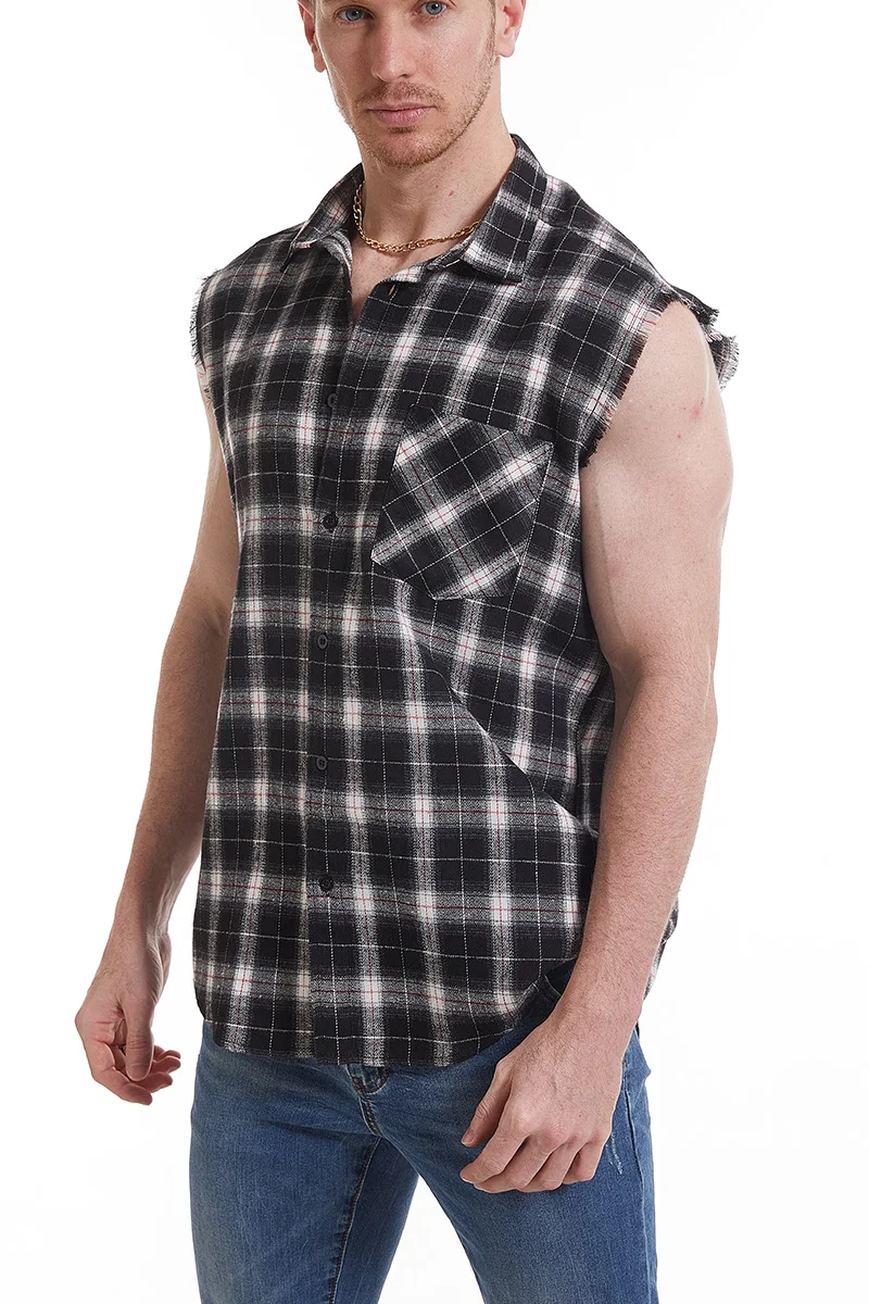 Sleeveless Plaid Front Shirt for Men,Cowboy Button Down Shirts
