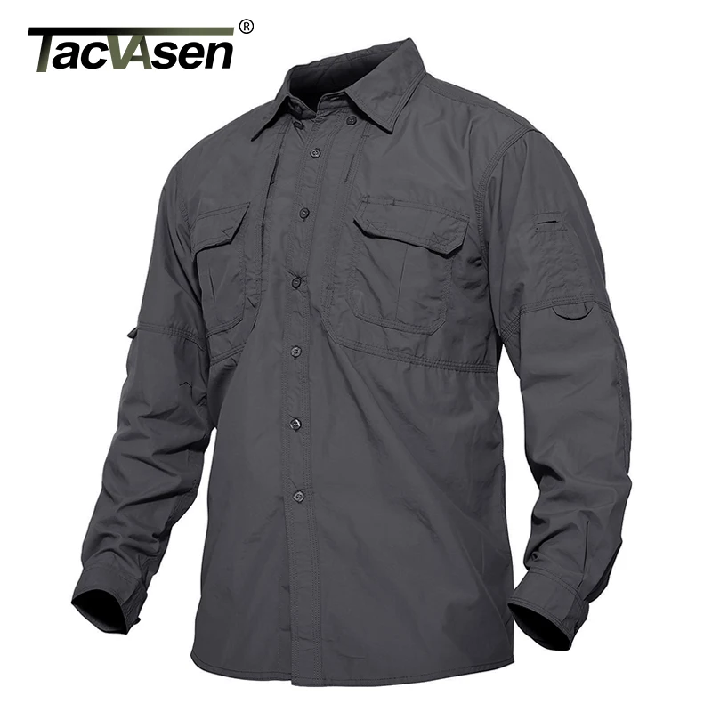 TACVASEN Men’s Tactical Shirts Summer Lightweight Quick Drying Shirts Army Military Shirts Long Sleeve Outdoor Work Cargo Shirts