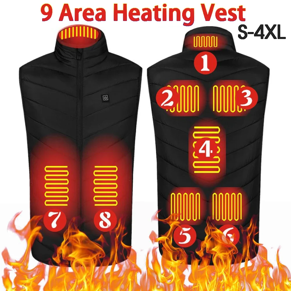 Thermal Warm Vest 9 Area Heating USB Electric Heating Vest Smart with Zipper Pocket Men Women Sportswear Heated Coat for Camping