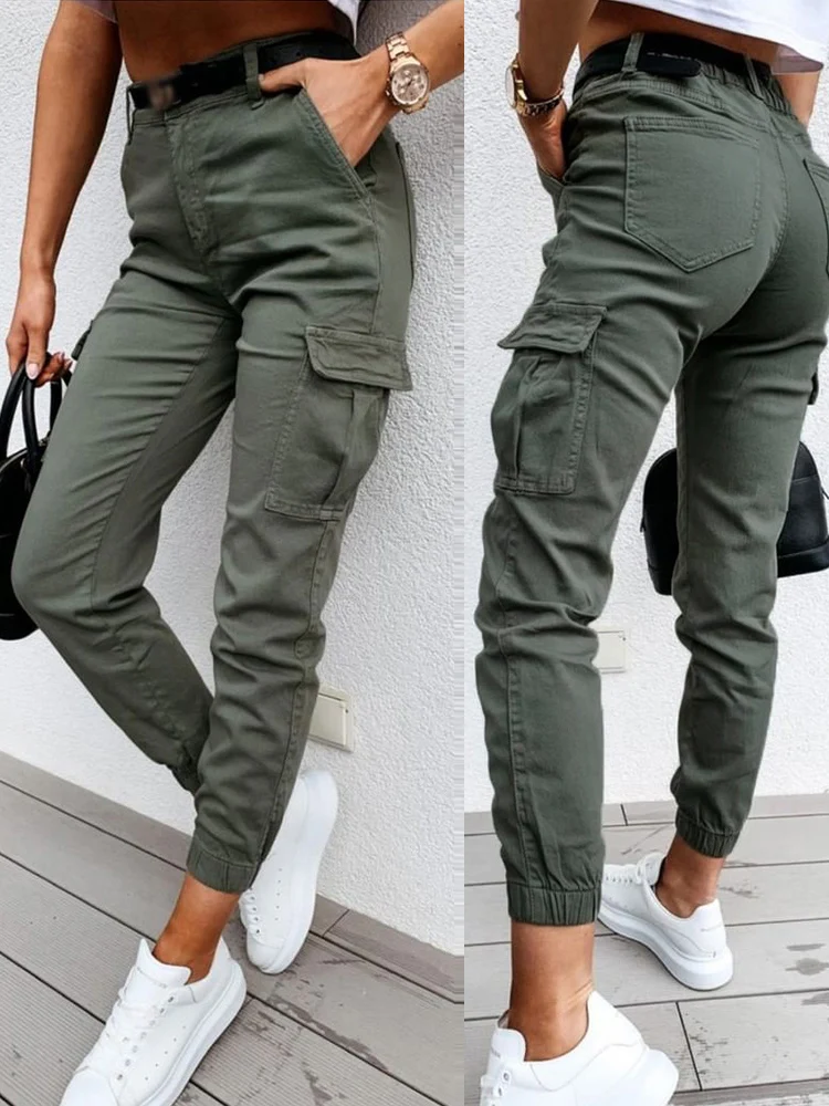 Tight Work Pants With Pocket Design High Waisted Daily Casual Pants