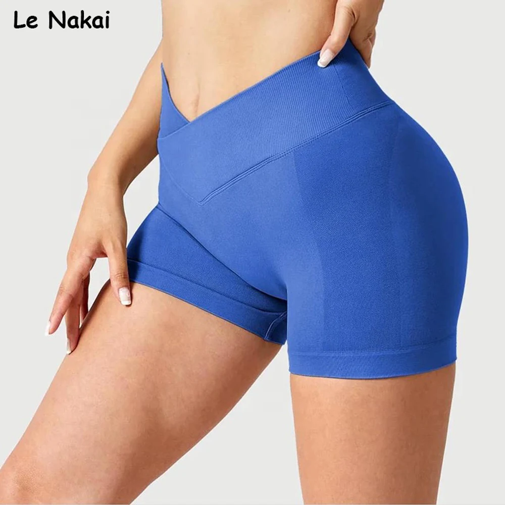 V Cross Waistband Yoga Shorts for Women Scrunch Butt Gym Shorts Stretchy Amplify Shorts Workout Push Up Sports Cycling Shorts