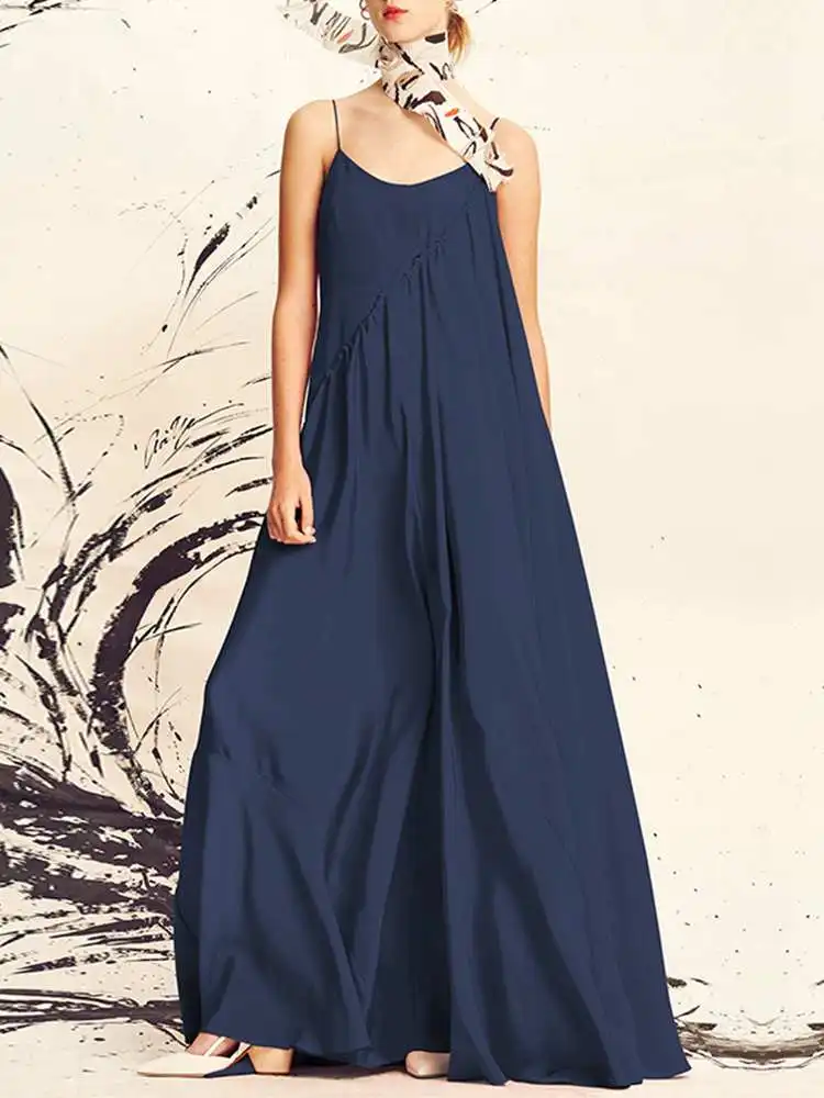 VONDA Women Sexy Sleeveless Dress 2024 Summer Fashion Bohemian Spaghetti Strap Sundress Casual V Neck Loose Beach Vestidos Robe