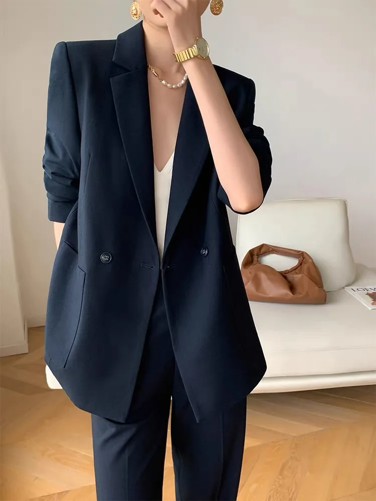 Vintage Slim Fit Women Trousers Suits Formal Casual Business Jacket & Pencil Pants Ladies Two Pieces Blazer Set Femme Outfits