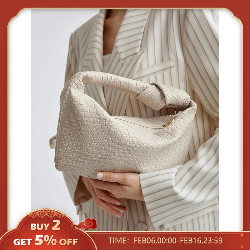 WOMEN’S SIMPLE & FASHIONABLE MULTIFUNCTIONAL SHOULDER BAG WITH EMBOSSING AND WOVEN KNOT DECOR & HANDHELD STRAP