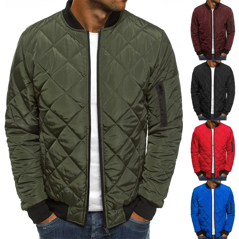 Winter New Cotton Jacket Men’s Baseball Collar Mesh Pressed Lightweight Cotton Jacket Vintage Flight Casual Long Sleeve