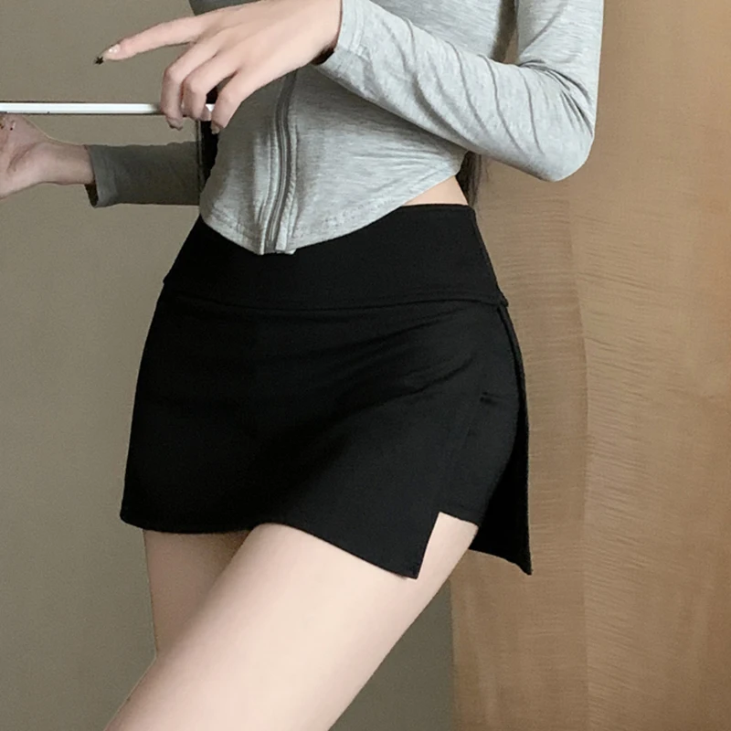 Women Sexy Low-waisted Casual Side Split Sports Yoga Solid Color Fashion Slim Wrap Buttocks Short Skirts