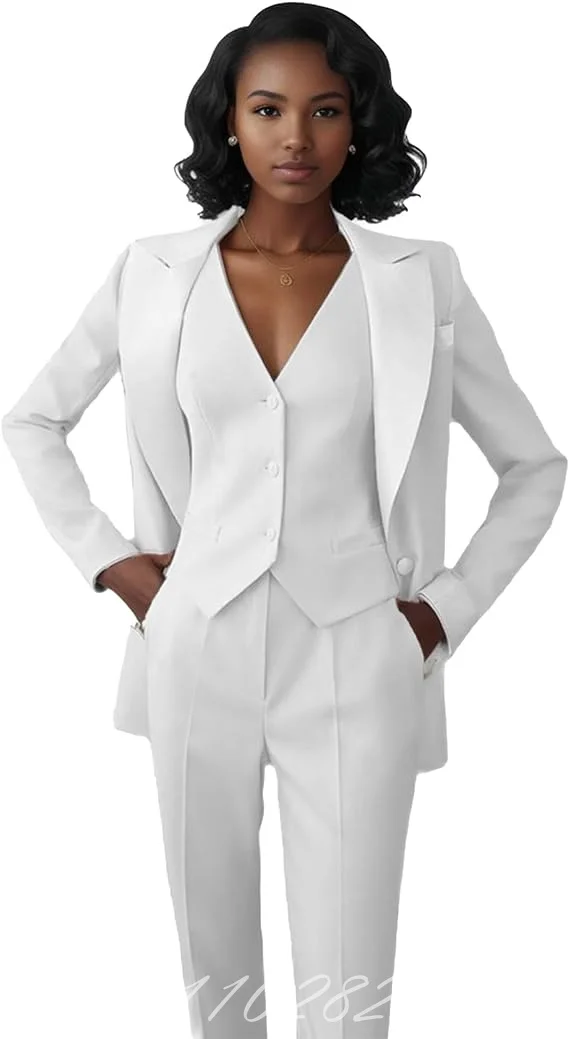 Women’s Suit Business Casual Clothes for Women Tuxedo Suit Office Satin Pant Suits for Women 3 Piece(Jacket+Vest+Pants)
