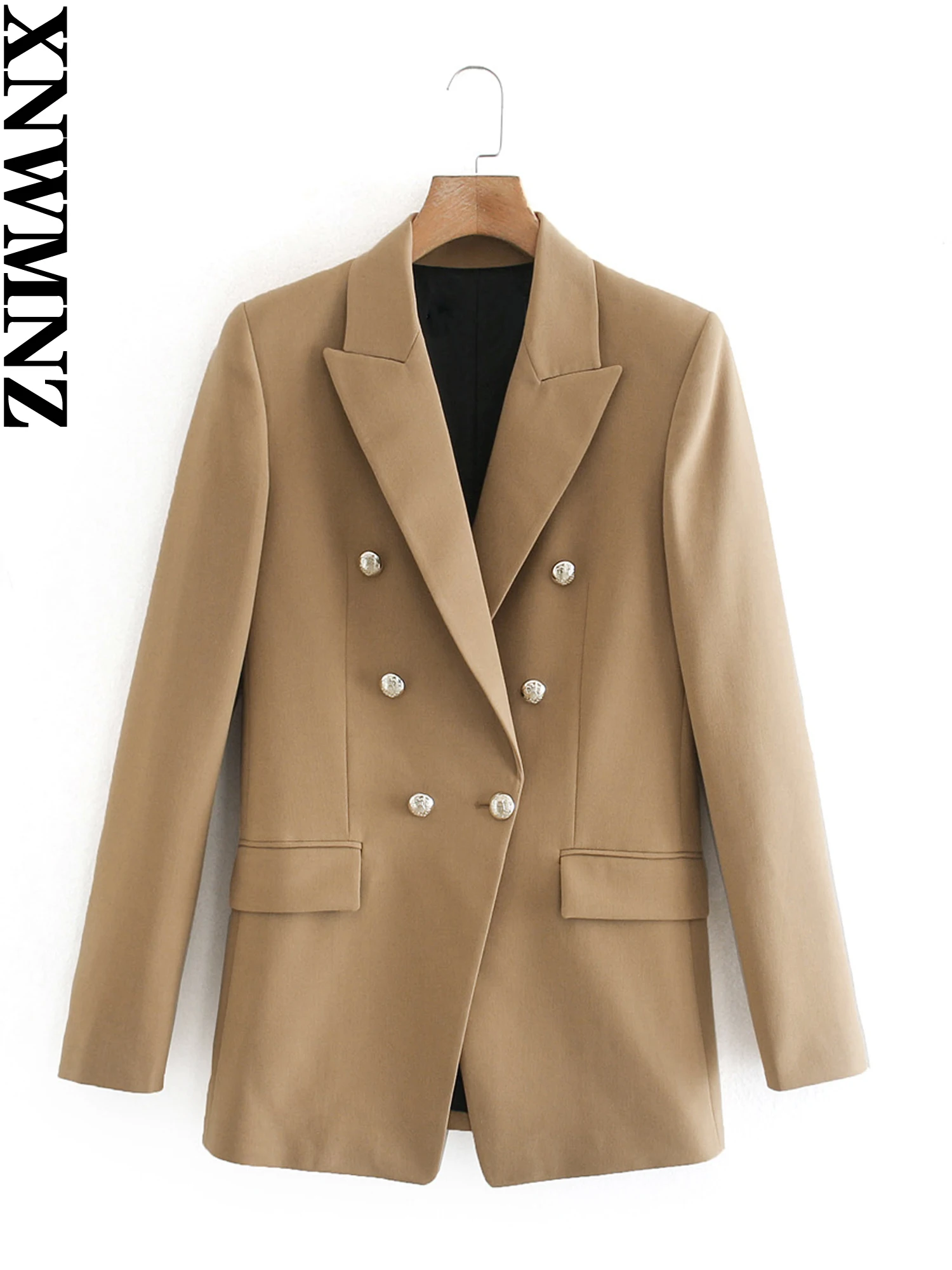XNWMNZ Women’s Stylish Slim double breasted Blazer Female elegant lapel long sleeve suit jacket spring fall coats