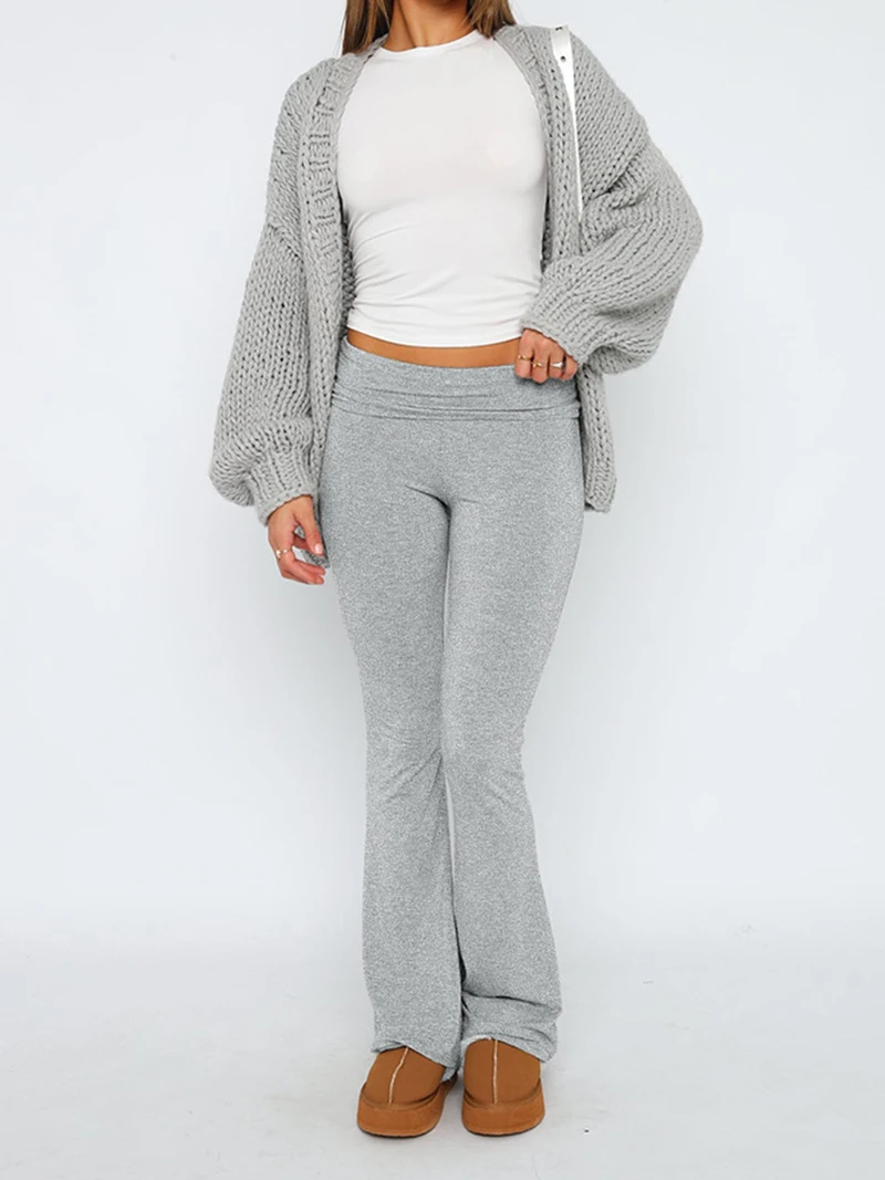 Y2k Low Waist Flare Pants Women Spring Solid Casual Streetwear Slim Fit Leggings Elastic Trousers Female Yoga Joggers Sweatpants