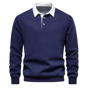 2023 New Autumn Fashion Soild Color Design Polo Neck Sweatshirts for Men Casual and Social Wear Quality Cotton Mens Sweatshirts