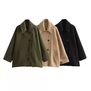 2023ZAR * Autumn/Winter Fashion New Women's High end Temperament Bat Sleeves Cotton Wool Blended Loose Coat