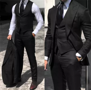 2024 Fashion New Men Leisure Boutique Business Solid Color Wedding Suit Coat Pants Vest 3 Pcs Set Dress Blazers Jacket Trousers