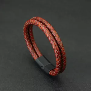2024 Mens Bracelet Bangle Bilayer Leather Braslet Detachable Magnet Buckle Wrap Braclet Leisure Accessories Gifts For Him Joias