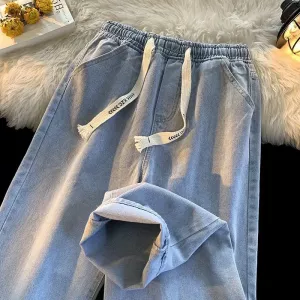 2024 New Spring And Wide-leg Jeans Women Loose Straight Leg All Draped Trousers Students High-waisted Nine-point Pants