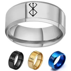 4 Colors Anime Peripheral Berserk Ring Commemorative Fashion Simple Cool Laser Stainless Steel Ring Men's Gift