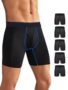 5pcs Mens Boxer Briefs Mesh Knit Fast Dry Sport Polyester Boxer Briefs No Ride-up 6’’Underwear with Fly for Men Pack