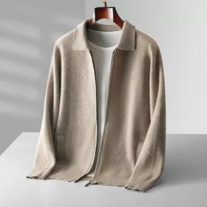 6-color autumn and winter new 2023 men's 100% cashmere cardigan sweater casual knitted lapel men's business sweater Solid color