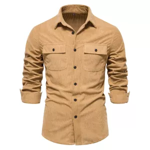 AIOPESON 2023 Autumn New Cotton Shirt Men's Business Casual Shirt Lapel Solid Pocket Men's Shirt Men's Autumn Fashion Shirt