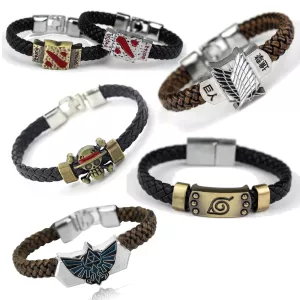 Anime One Piece Naruto Attack On Titan Bracelet Vintage Handmade Leather Woven Men Women Jewelry Anime Merchandise Gifts