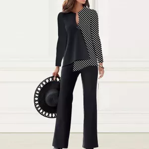 Autumn New Fashion 2-piece Top Pants O Necks Female Elegant Loose-fitting Suit Set Business Suit Blazer Set Blouse Trousers