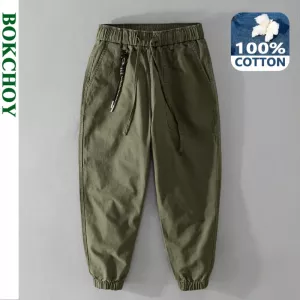 Autumn New Men's Cotton Simple Cargo Pants Casual Solid Color Elastic Waist Soft Street Joggers Men Trousers F7622