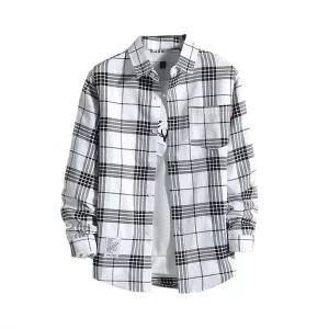 Black And White Plaid Shirt Men Shirts 2024 New Spring Fashion Chemise Homme Mens Checkered Shirts Long Sleeve Shirt Men Blouse