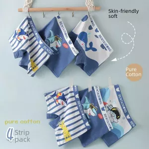 Boys Cotton Boxer Shorts Slim Fit Children Underwear Full Cotton Four-corner Pants Head Shorts Baby Medium Small Children Men