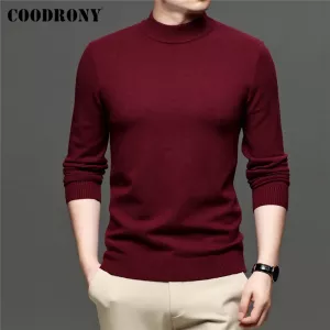 COODRONY Autumn Winter Sweater Men Thick Warm Mock Neck Pullover Pure Color Turtleneck Knitwear Mens Casual Brand Clothing Z1062