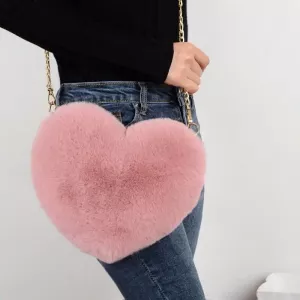 Chain Plush Bag Cross-body Bag Peach Heart Heart Bag Valentine's Day Birthday Gift Bestie Handbag Purses and Handbags