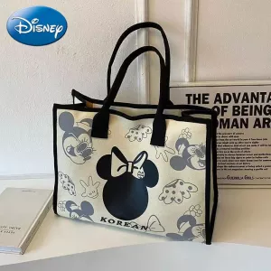 Disney 2024 New Mickey and Minnie Canvas Shoulder Bag Commuter Fashion Tote Bag Large Capacity Handbag Mommy Bag
