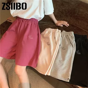 Elastic Waist Casual Beach Party Korean version clothing size High waist Moon embroidery movement shorts women Summer