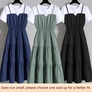 Fashionable Women Clothing French Style Short Sleeve Dress Summer Waist Control Girls High Waist A- line Dress