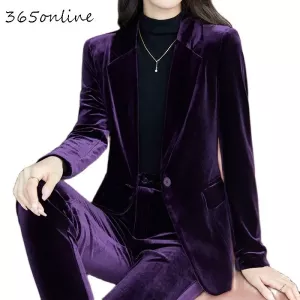 High Quality Fabric Velvet Formal Women Business Suits OL Styles Professional Pantsuits Office Work Wear Autumn Winter Blazers
