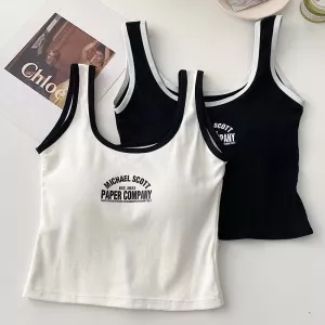 ITOOLIN Cotton Women Letter Printed Tank Tops With Bra Pad Square Neck Elastic Casual Camisole For Women Y2K Crop Tops 2024