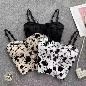 ITOOLIN Women Sweet Elastic Camis Underwear Padded Bra Spaghetti Cute Crop Tops Print Tank Tops For Women Summer 2023